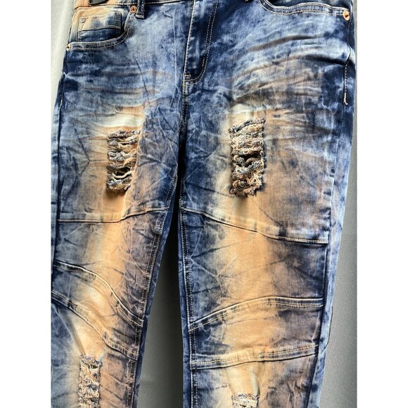 Mystiq Women's Blue/Orange Stretch Skinny Ripped Jeans Size 7 x 30" SKU 5125 - Picture 2 of 7